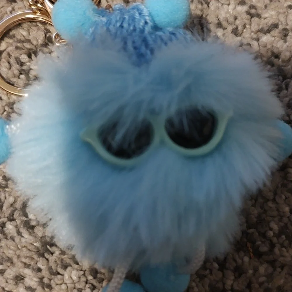 Cute Fluffy Keychain with Gold Accents